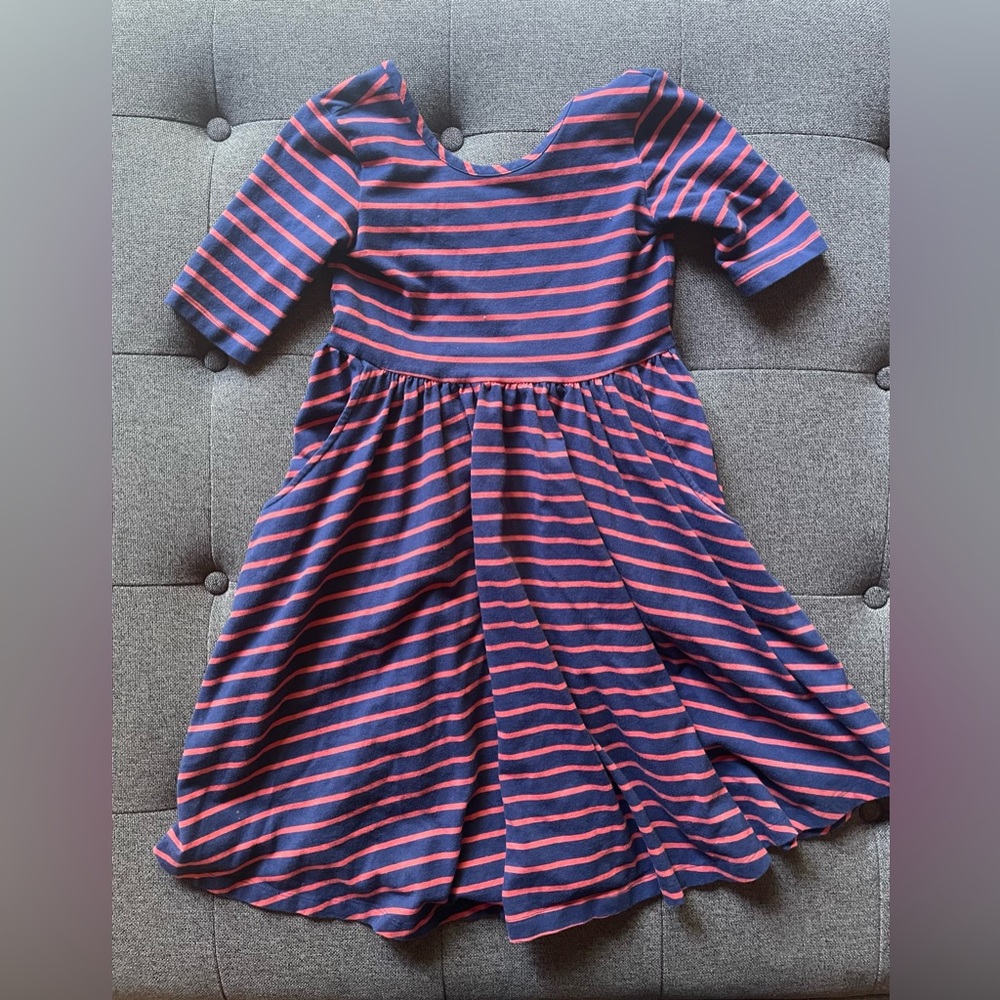 Hanna Andersson size 7 blue and red stripe dress with pockets